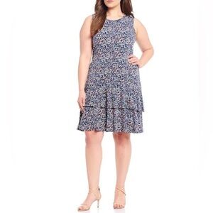 Michael Michael Kors Dainty Floral Bloom Coral Peach Flounce Sleeveless Dress 1X